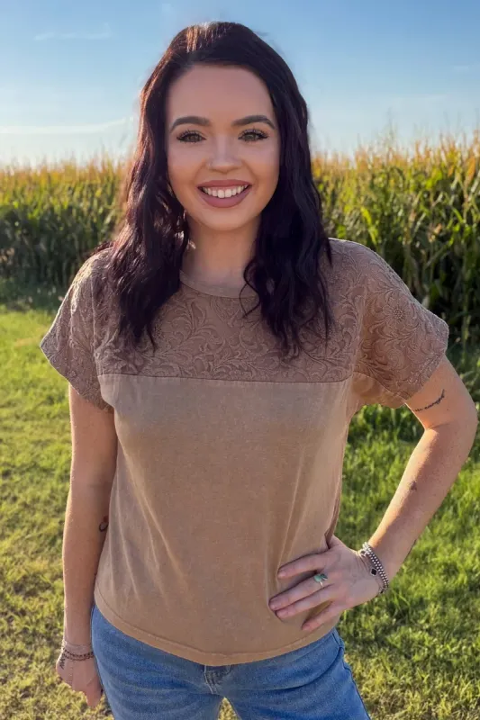 Out West Tooled Top - Camel