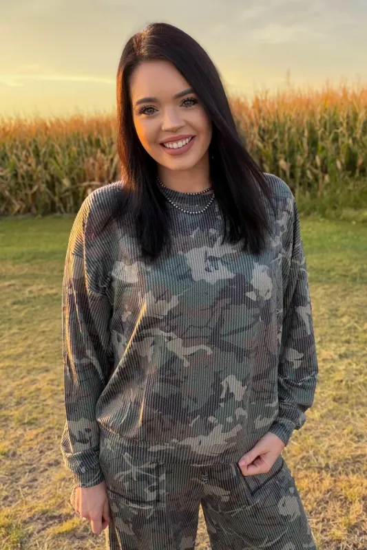 Canyon Camo Sweater Top