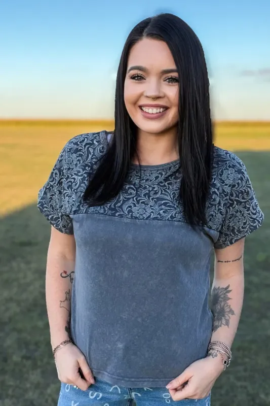 Out West Tooled Top - Denim Blue