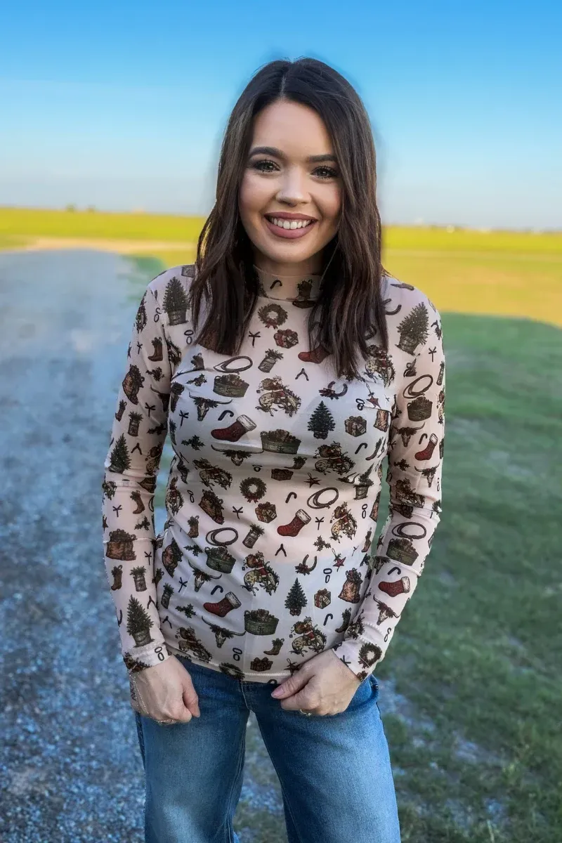 Christmas In Cowtown Mesh Top