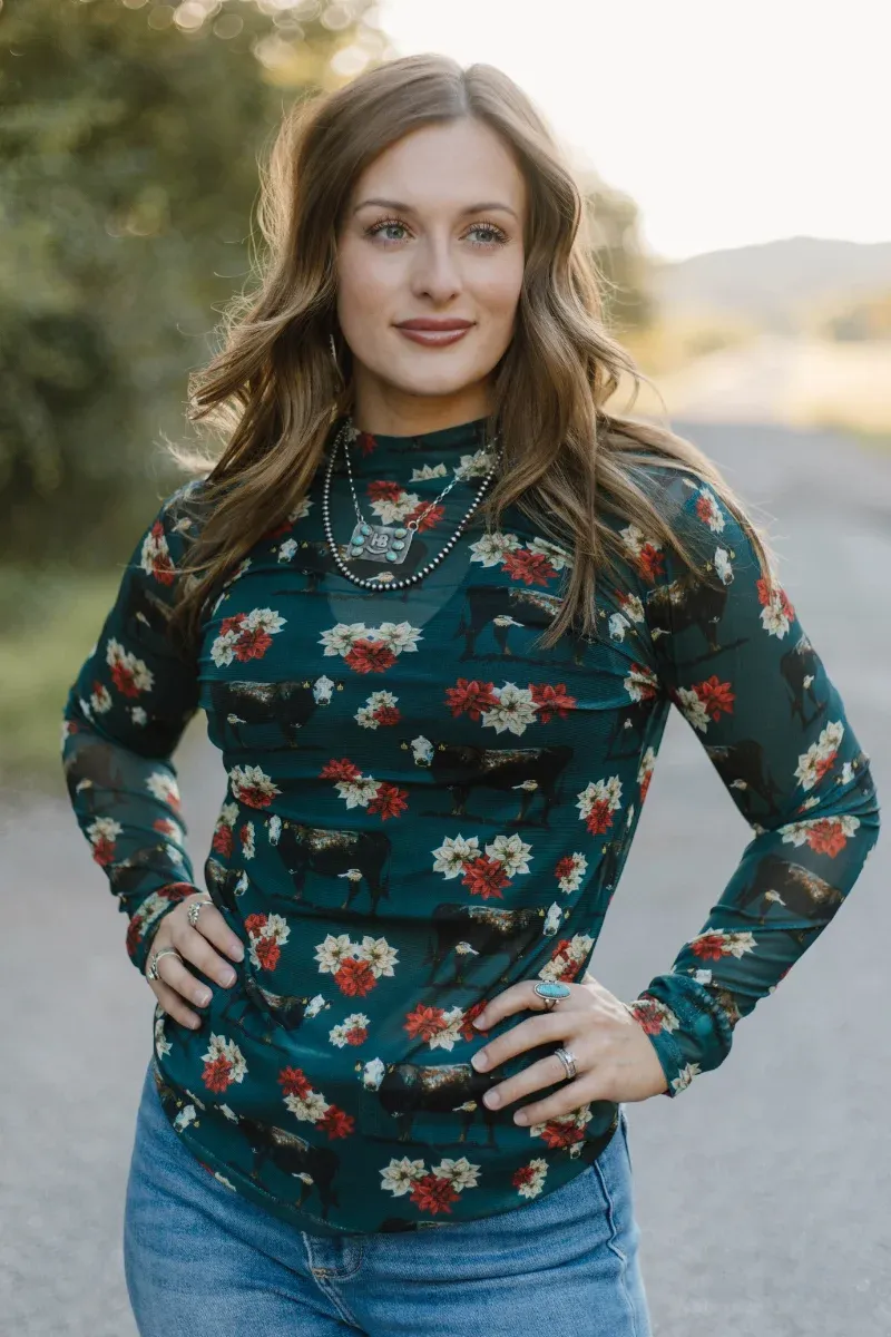 Poinsettias on the Prairie Mesh Top