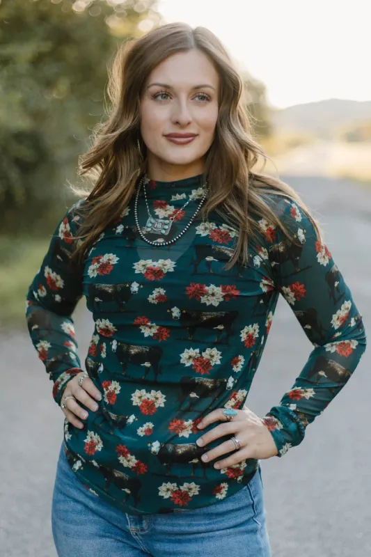 Poinsettias on the Prairie Mesh Top