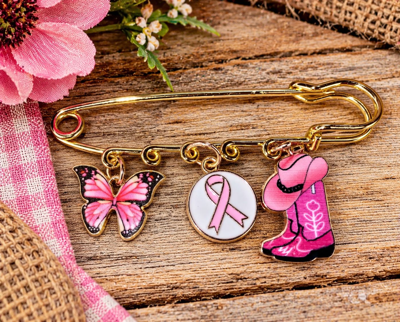 💗🤠 PINK RIBBON COWGIRL BROOCH! 🤠💗