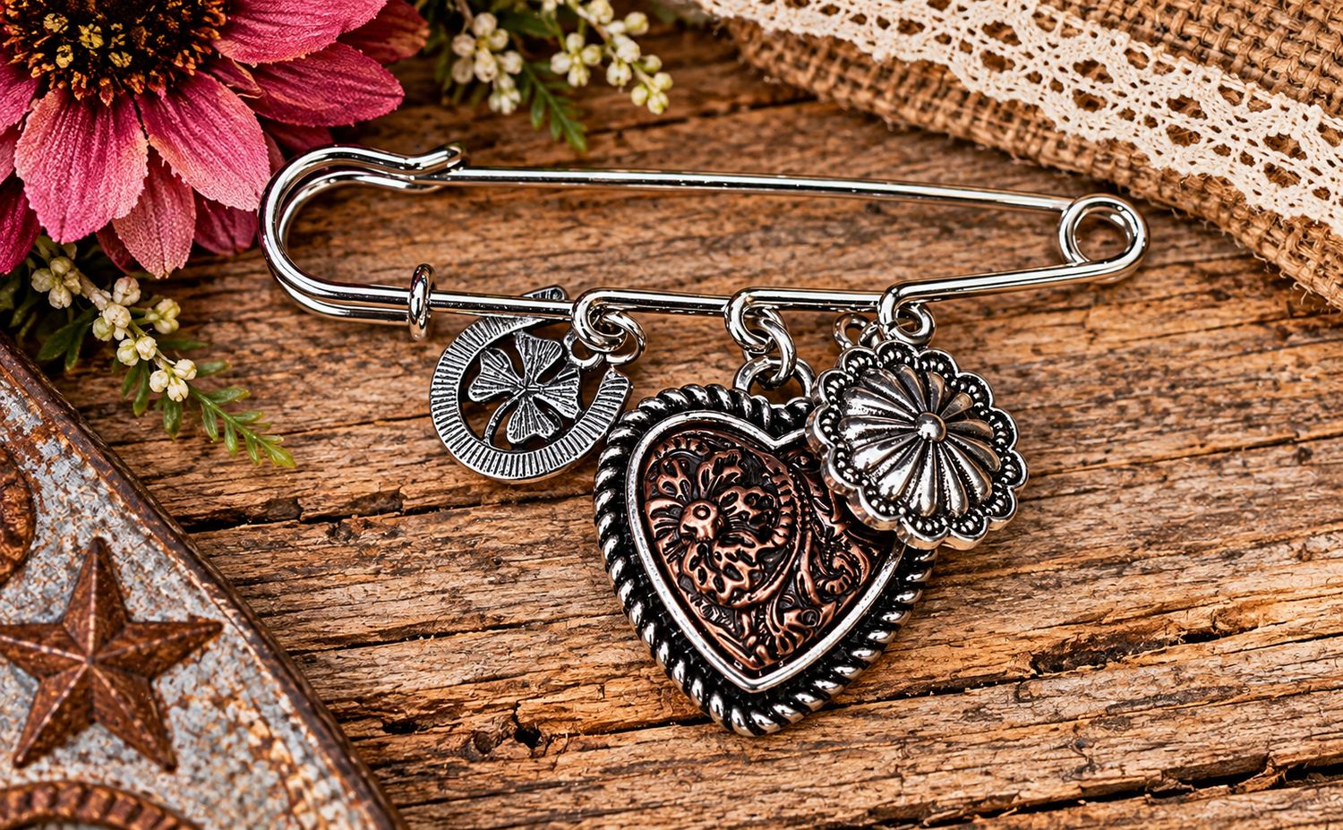🤎 Rustic Western Charm Brooch – Country Chic! 🤎