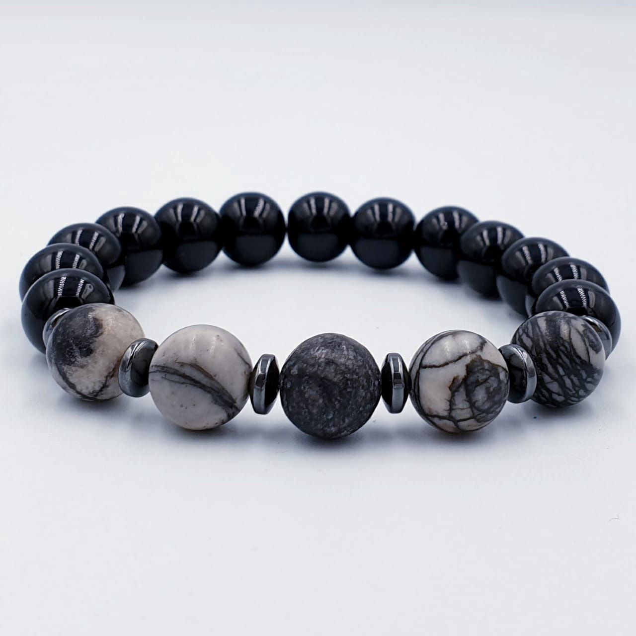Onyx &amp; Black Webbed Picasso Jasper 10mm