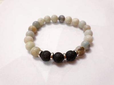 Amazonite &amp; Black Lava Stone 8mm