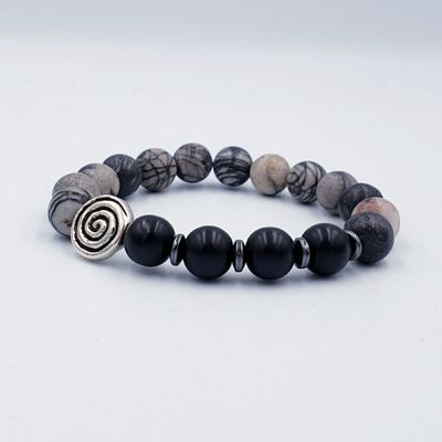 Black Webbed Picasso Jasper &amp; Matt Black Agate 10mm CoL