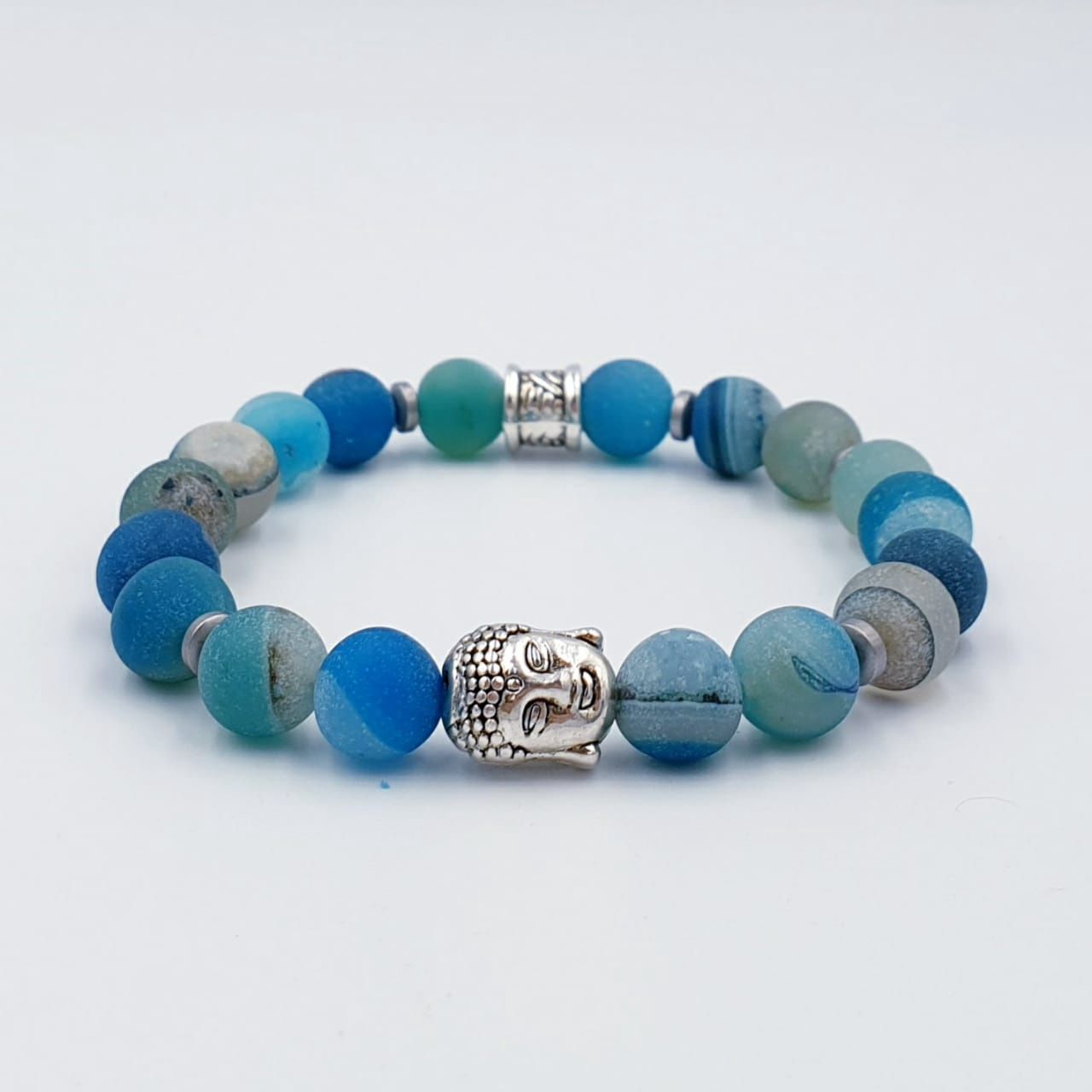 Frosted Blue Banded Agate 8mm Buddha CC