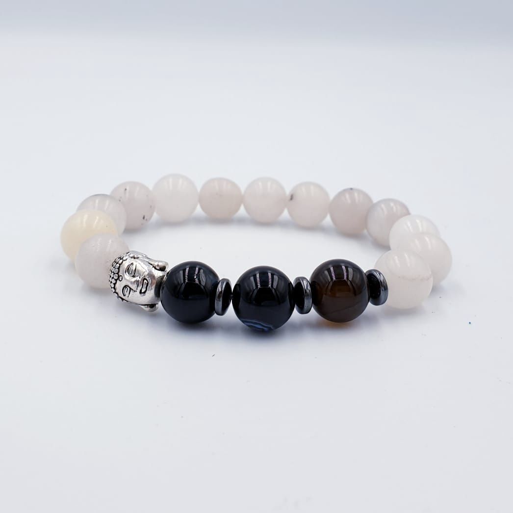 Moonstone and Obsidian 10mm Buddha