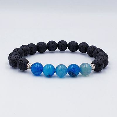 Black Lava Stone and Blue Dragon Vein Agate 8mm