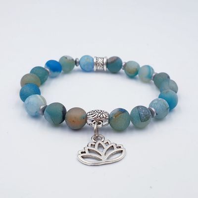 Frosted Blue Banded Agate 8mm Lotus