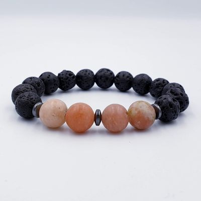 Black Lava Stone with Pink Chilli Jasper 10mm