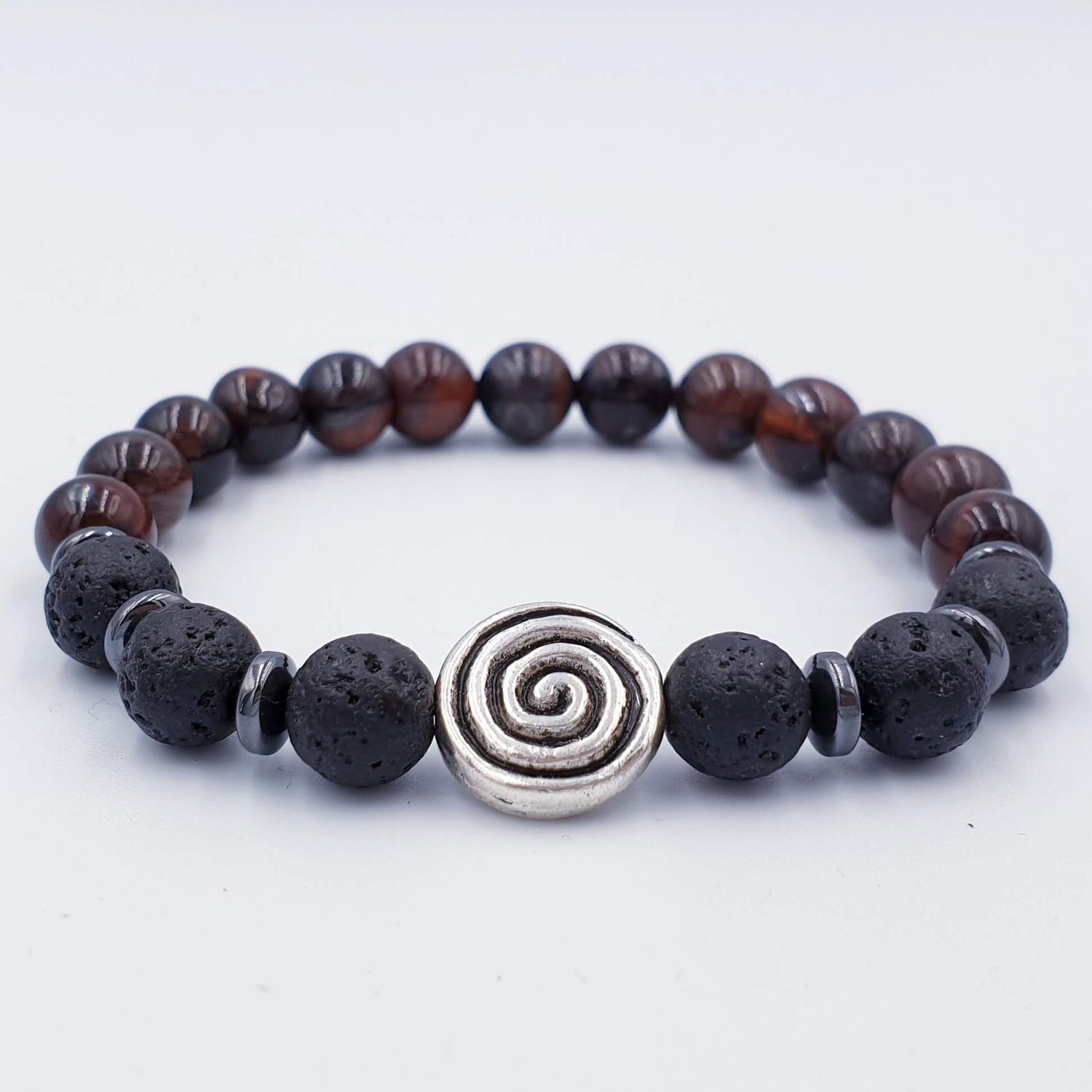 Red Tigers Eye with Black Lava Stone 8mm Circle of Life Charm