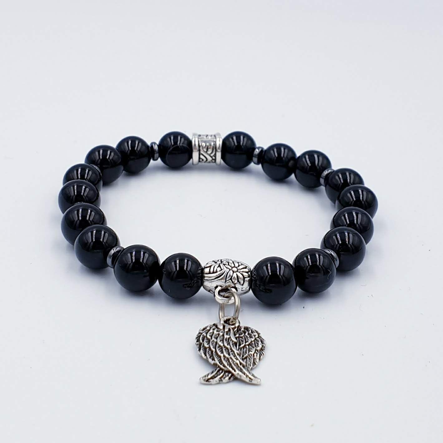 Obsidian 8mm Angel Wing Charm