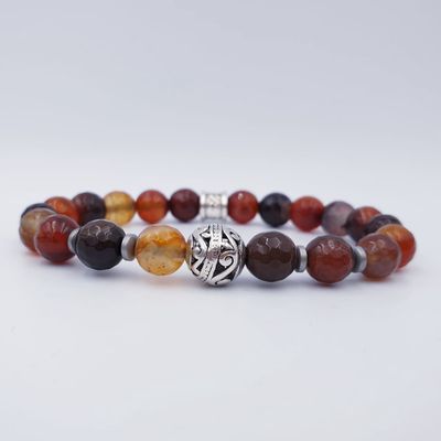 Faceted Dream Agate 8mm with Tibetan Charm