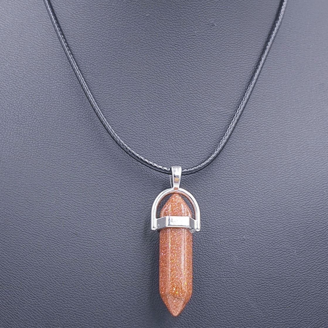Gold Sandstone Prism Pendant on Black Cord 45cm + 7cm Extension