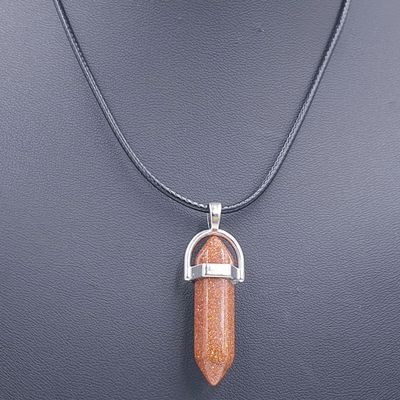 Gold Sandstone Prism Pendant on Black Cord 45cm + 7cm Extension