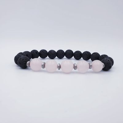 Black Lava Stone and Rose Quartz 8mm