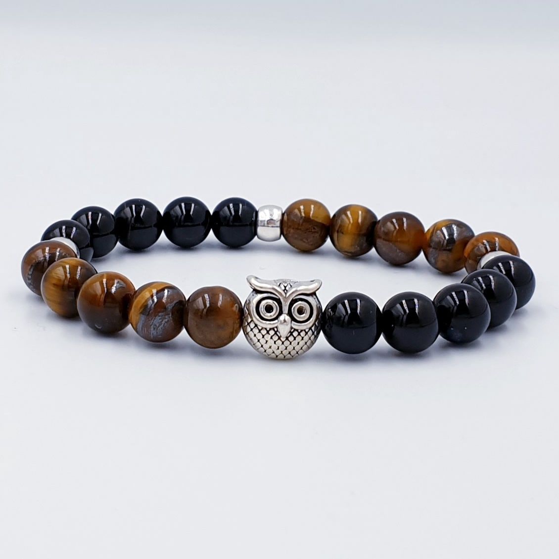 Tigers Eye with Obsidian 8mm Owl Charm