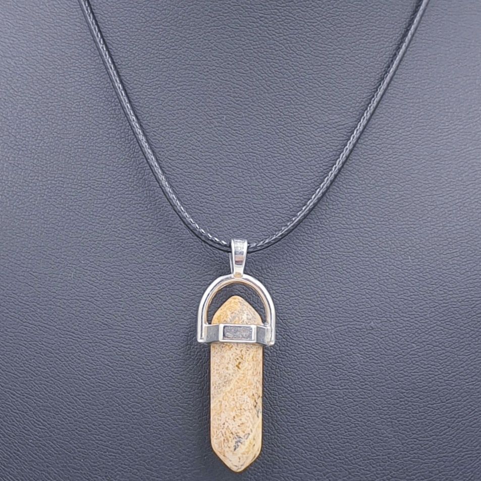 Picture Jasper Prism Pendant on Black Cord 45cm + 7cm Extension
