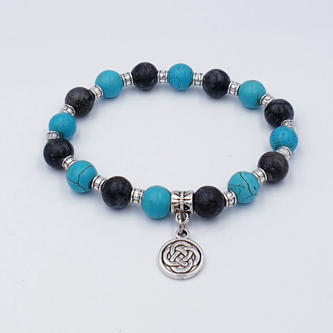 Turquoise Howlite with Natural Labradorite 8mm Celtic Infinity Knot Charm