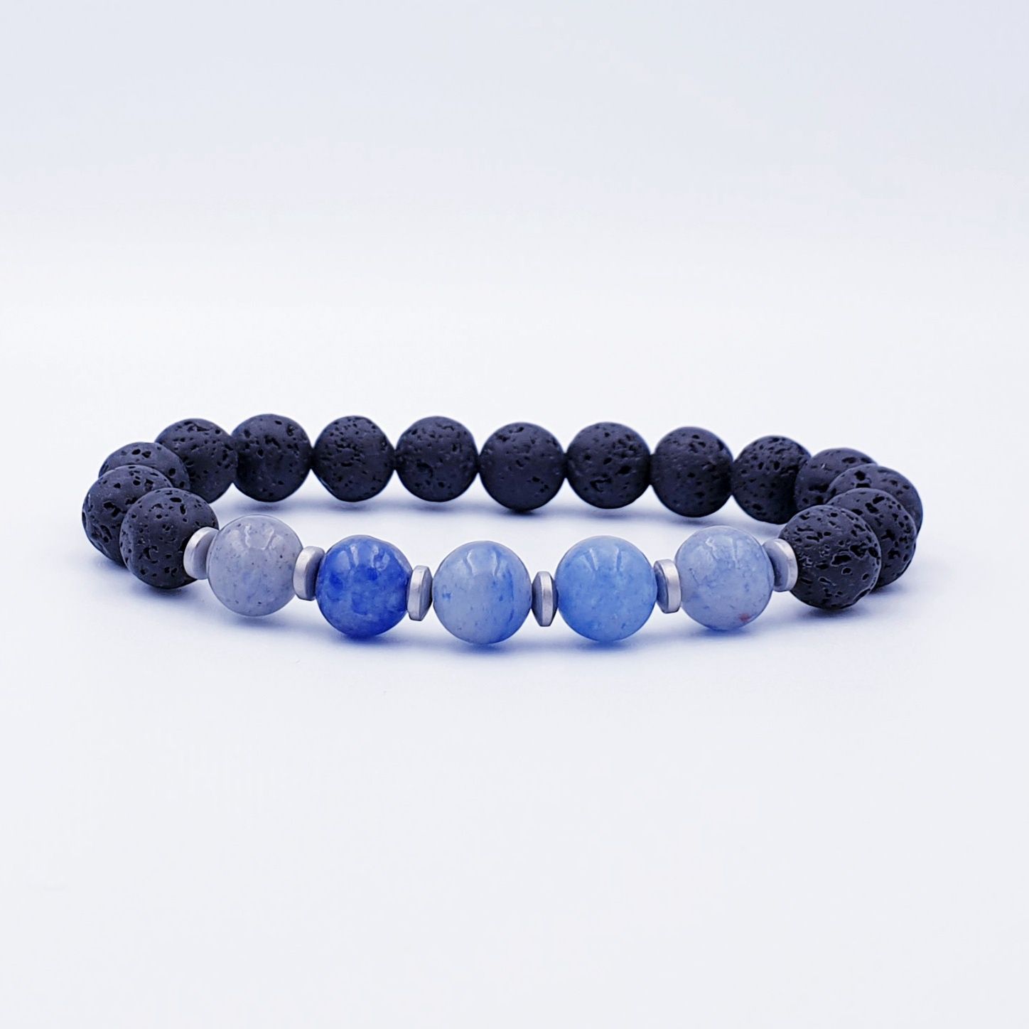 Black Lava Stone and Blue Aventurine 8mm