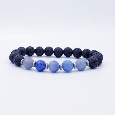 Black Lava Stone and Blue Aventurine 8mm