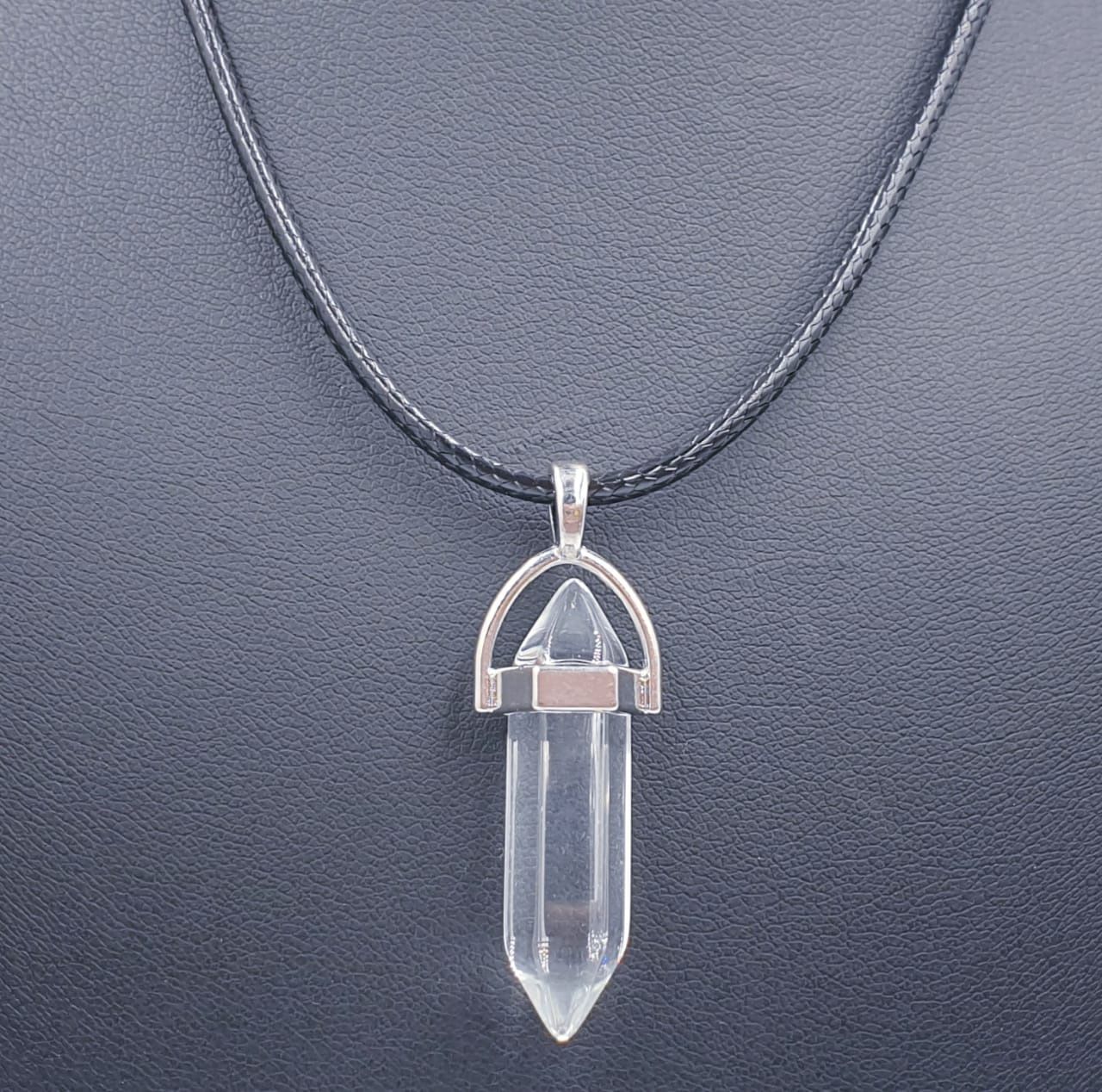 Clear Quartz Prism Pendant on Black Cord 45cm + 7cm Extension