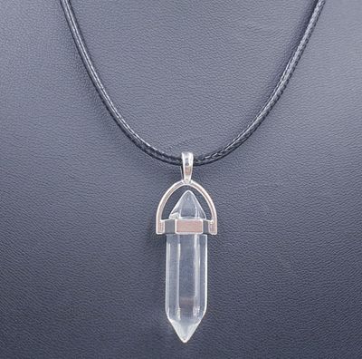 Clear Quartz Prism Pendant on Black Cord 45cm + 7cm Extension