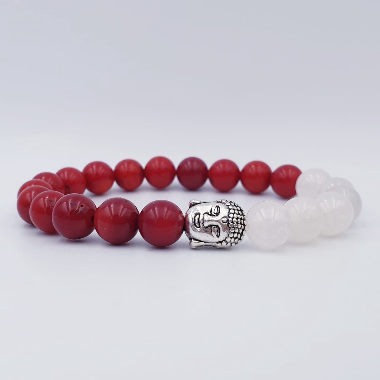 Red Coral and White Cracked Agate 8mm with Buddha CC