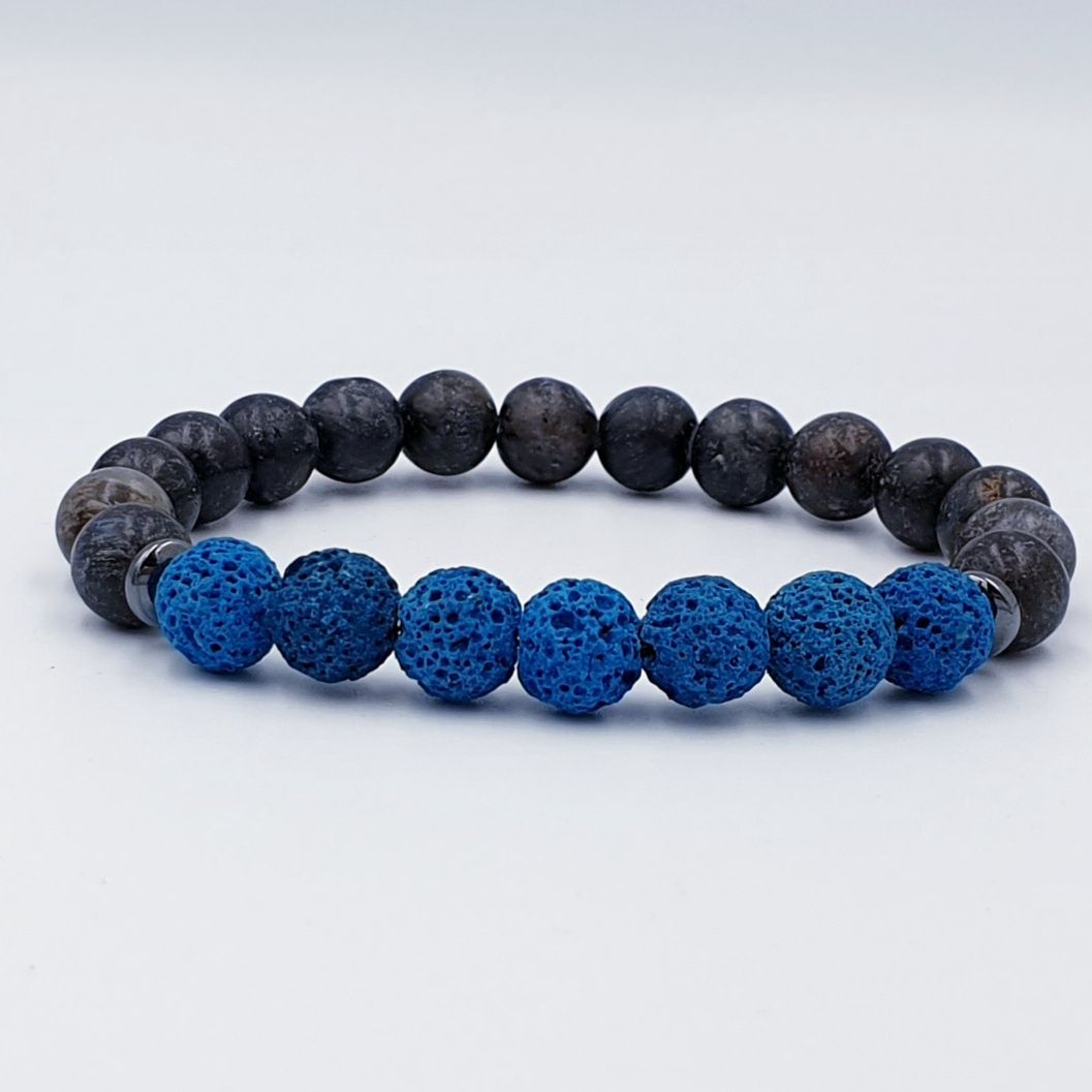 Natural Labradorite and Teal Lava Stone 8mm