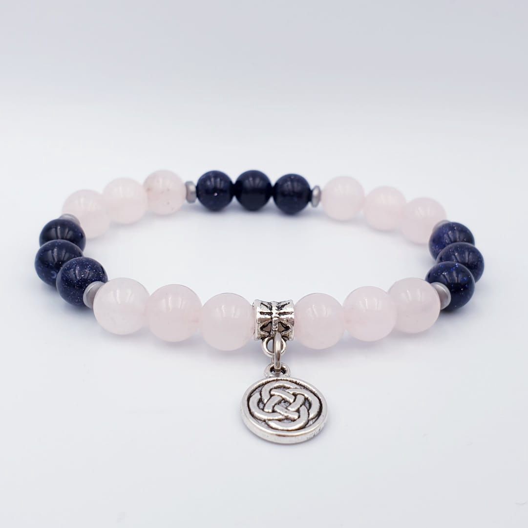 Rose Quartz and Blue Sandstone 8mm with Celtic Drop Charm