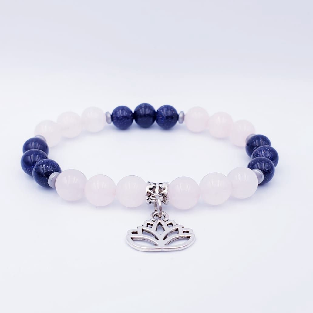 Rose Quartz and Blue Sandstone 8mm with Lotus Drop Charm