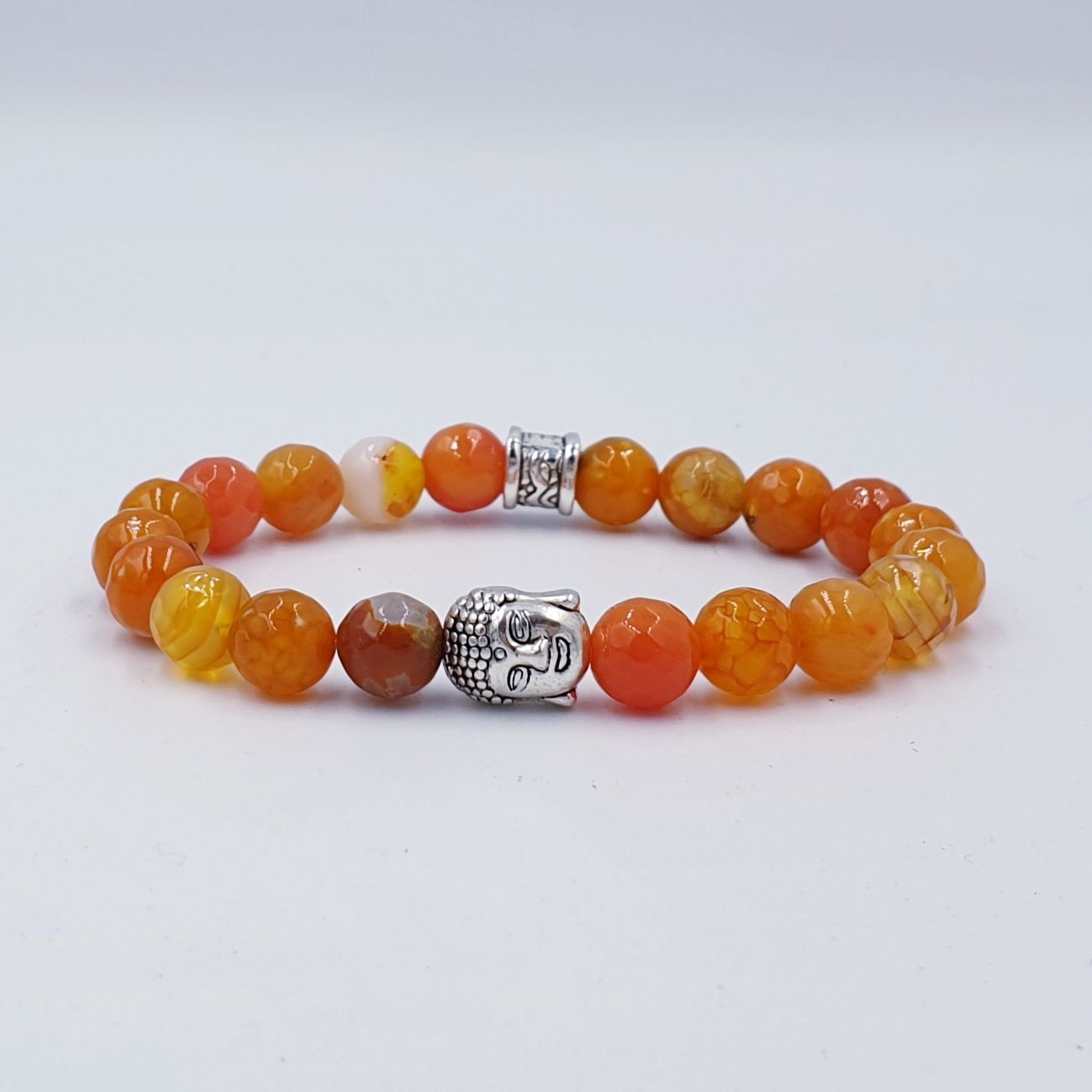 Faceted Orange Cracked Agate 8mm with Buddha Charm
