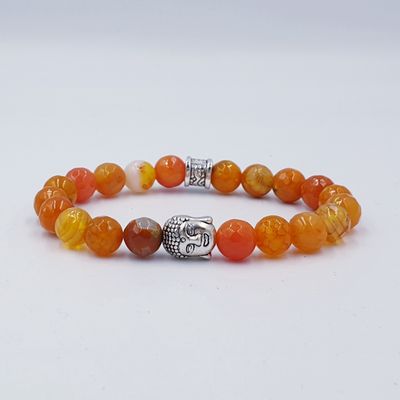 Faceted Orange Cracked Agate 8mm with Buddha Charm