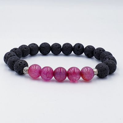 Black Lava Stone and Pink Dragon Vein Agate 8mm