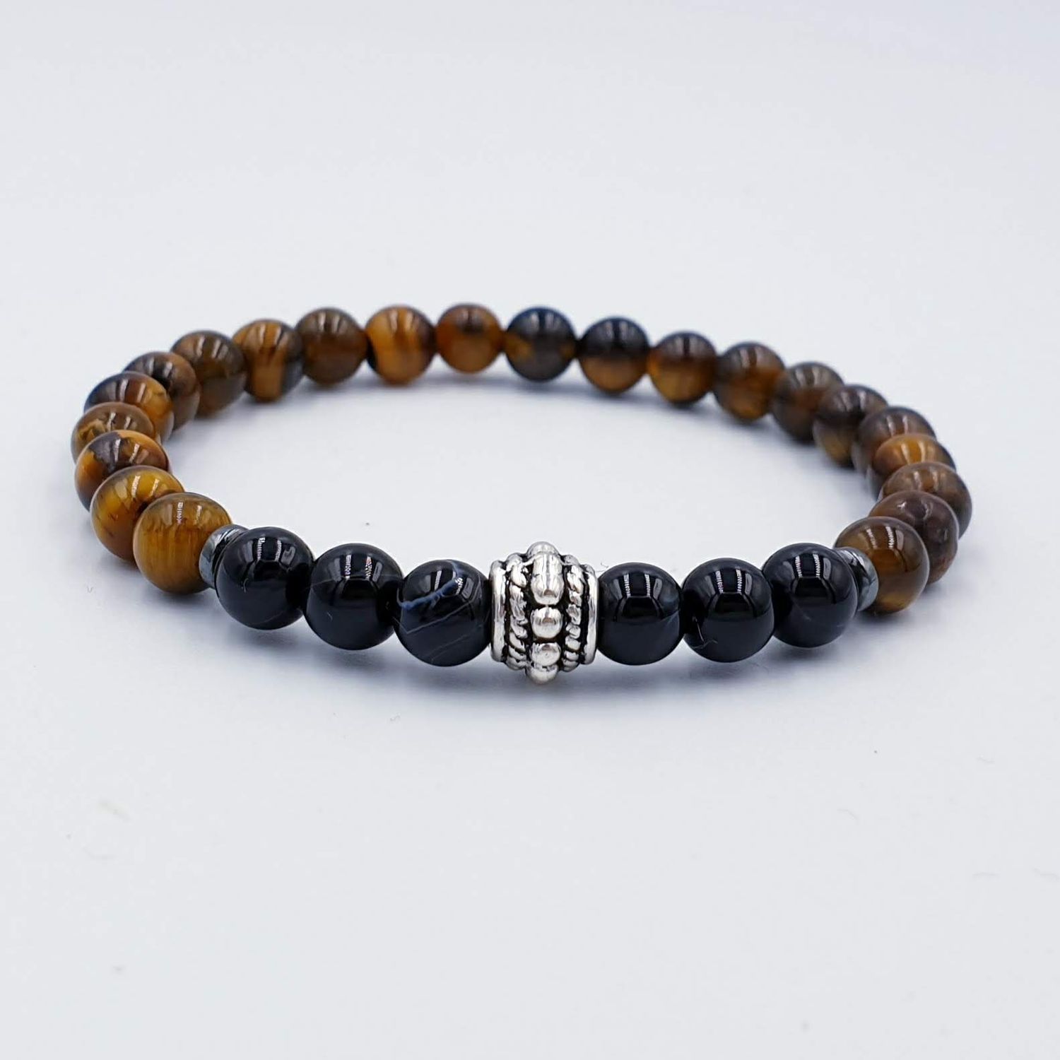 Tigers Eye with Obsidian 6mm Tibetan Charm