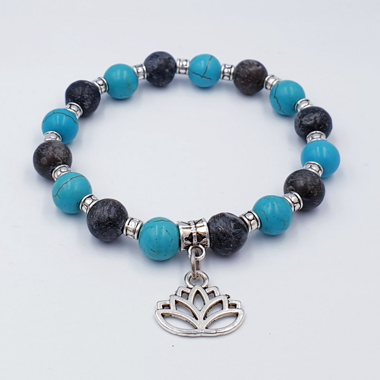 Turquoise Howlite with Natural Labradorite 8mm Lotus Charm