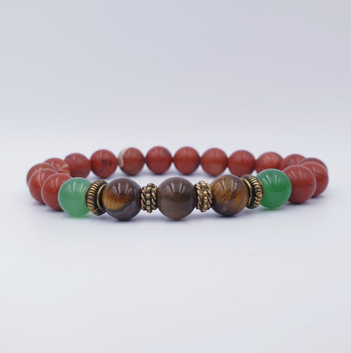 Red Jasper and Tigers Eye and DG Aventurine 8mm with Bronze Spacers