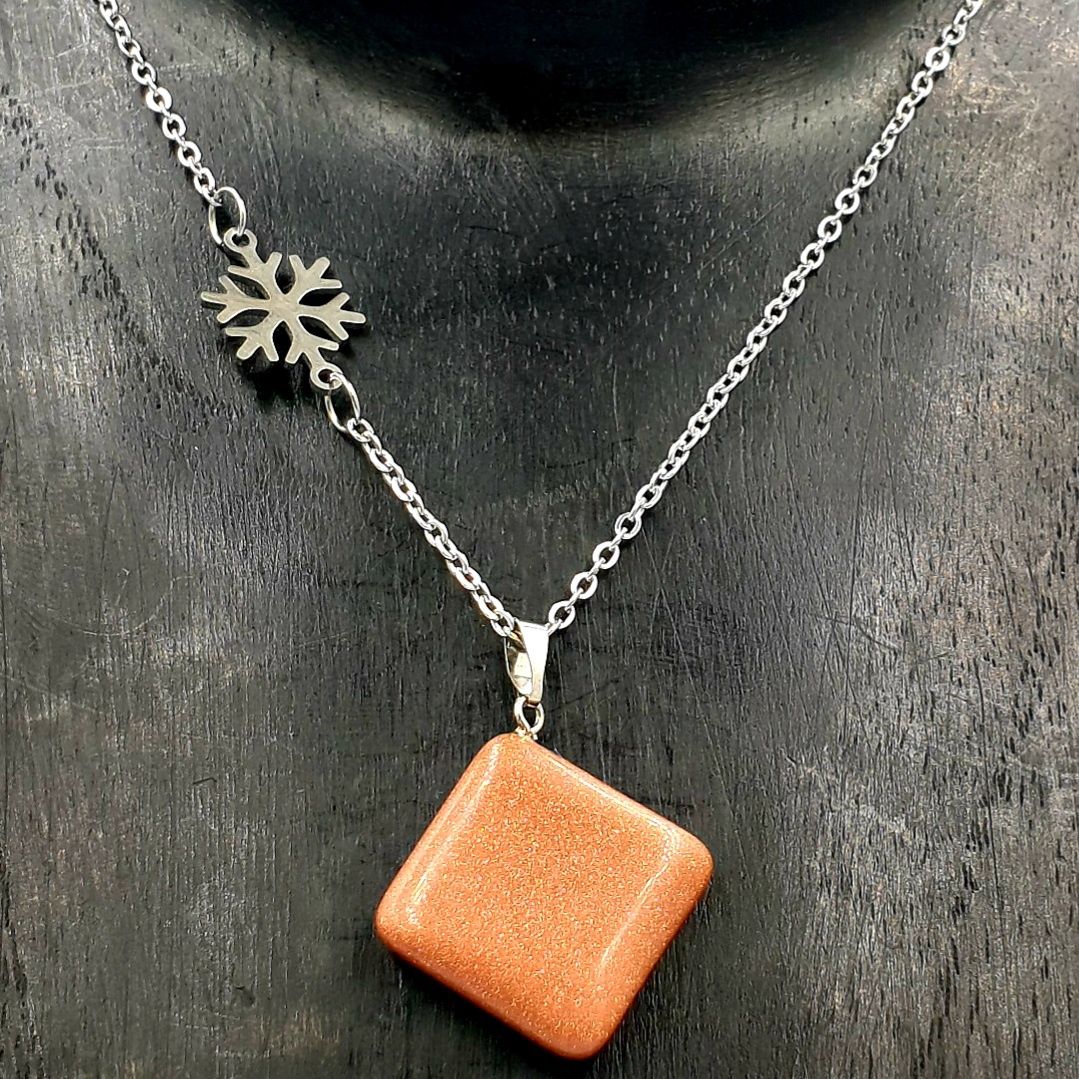 Sandstone Square Pendant Necklace 50cm (45cm + 5cm)