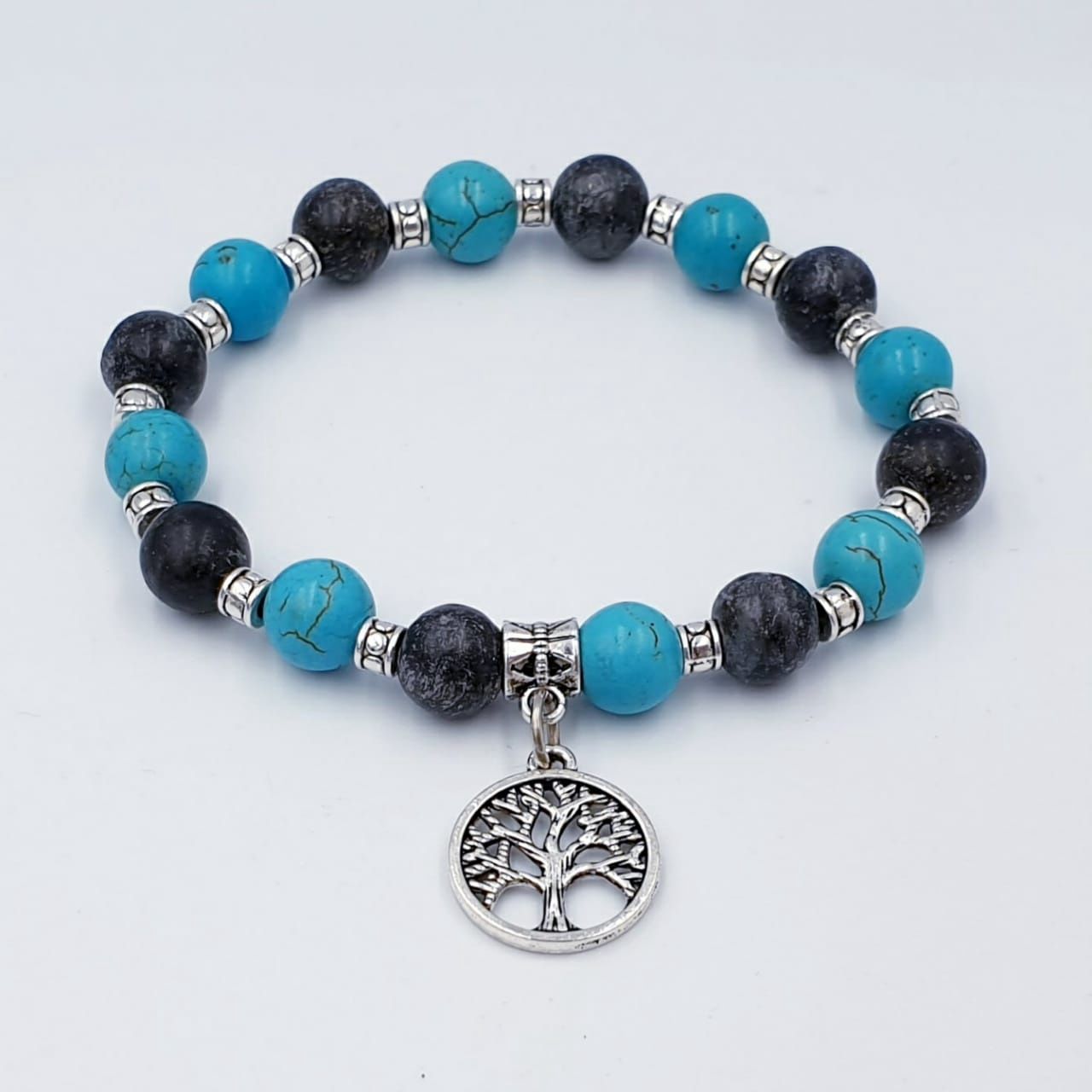 Turquoise Howlite with Natural Labradorite 8mm Tree of Life Charm