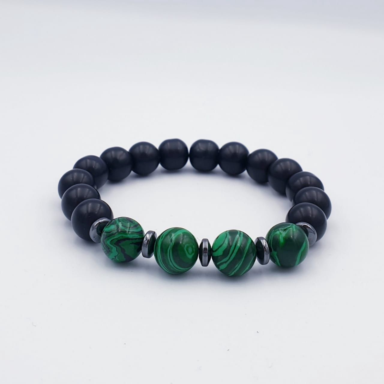 Matt Black Agate and Malachite 10mm