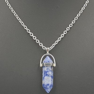 Sodalite Prism Pendant on Stainless Steel Necklace 45cm