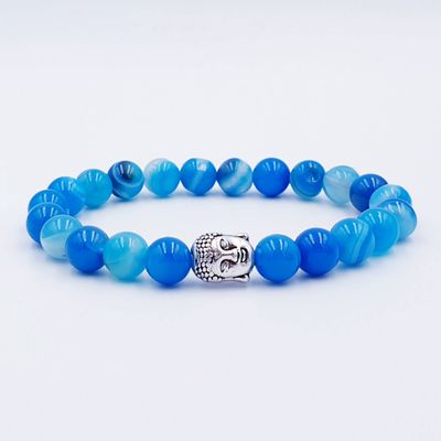 Blue Banded Agate 8mm with Buddha Charm