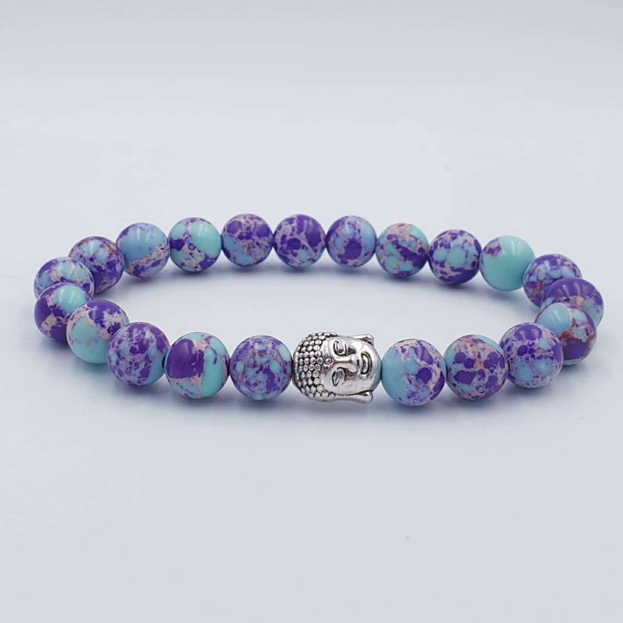 Blue Purple Imperial Jasper 8mm with Buddha Charm