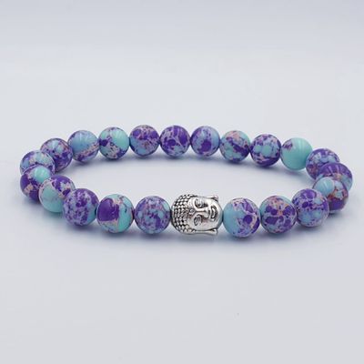 Blue Purple Imperial Jasper 8mm with Buddha Charm