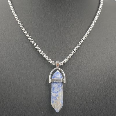 Sodalite Prism Pendant on Stainless Steel Block Necklace 60cm