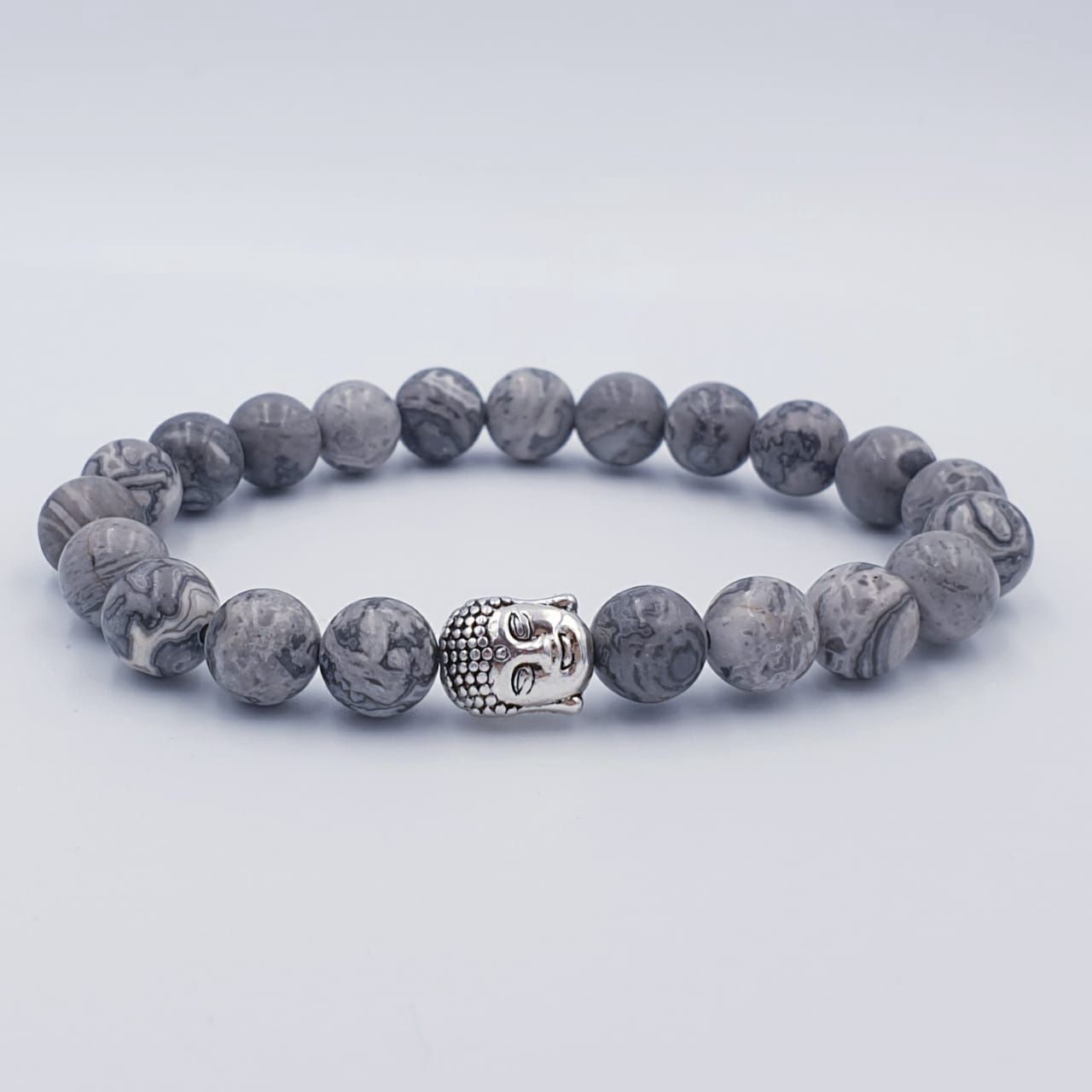 Grey Jasper 8mm with Buddha Charm