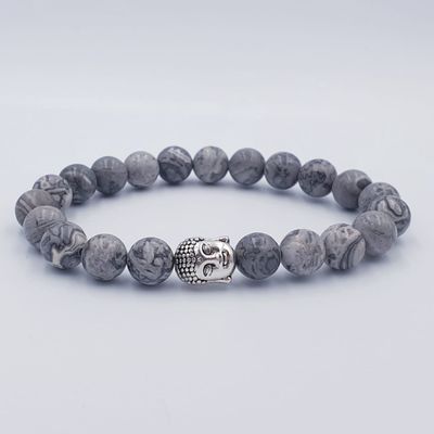 Grey Jasper 8mm with Buddha Charm