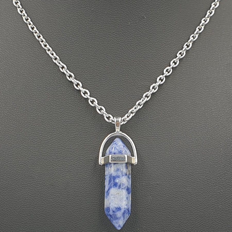 Sodalite Prism Pendant on Stainless Steel Necklace 50cm
